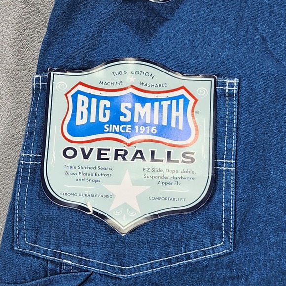 Big Smith Overalls Mens 34x32 Blue Denim Relaxed Fit Workwear Bib Utility - Picture 7 of 14
